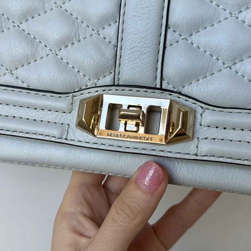 HOLD Rebecca Minkoff Love Quilted Crossbody Shoulder Bag Gray Beige Cream Taupe - Picture 4 of 11